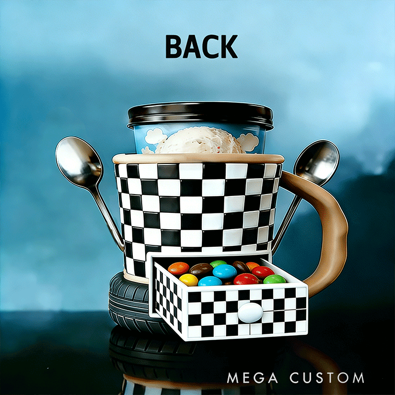 Personalized Ice Cream Lover Gifts Custom Name Checkered Pattern Ice Cream Pint Holder Racing Style Cup Holder for Dessert Fans