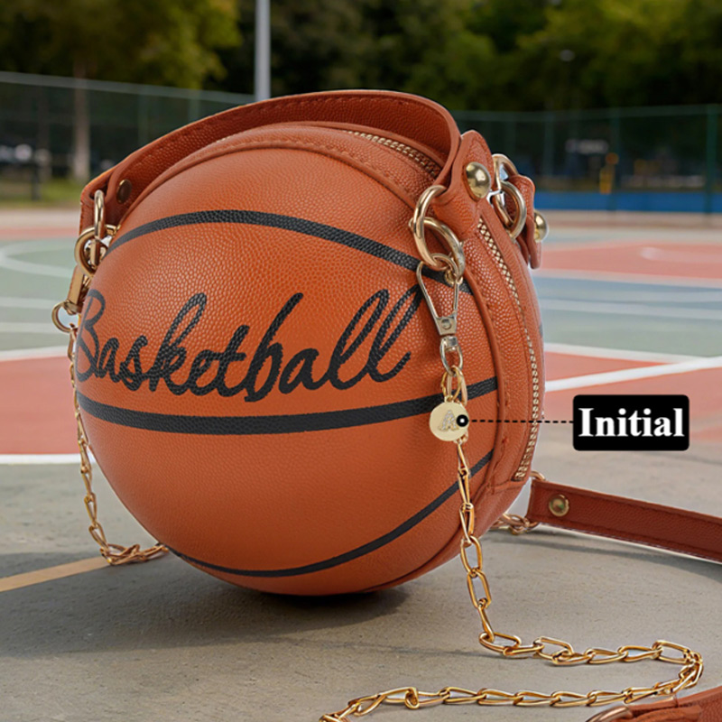 Personalized Basketball Style Spherical Bag with Initial Daily Sport Use Game Day Christmas Gift for Girl Basketball Lover