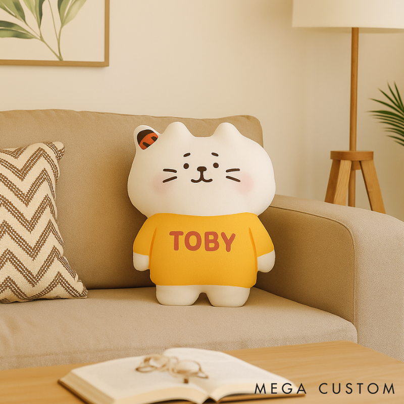 Personalized Cat Thow Pillow Custom Pillow with Name Cute Cartoon Kitty Plush Toy for Kids Cat Lovers Home or Bedroom Decor Gift