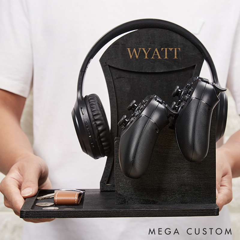 Personalized Controller and Headphone Stand Custom Headset Holder with Phone Holder Engraved Docking Station Boyfriend Gift Christmas Gift