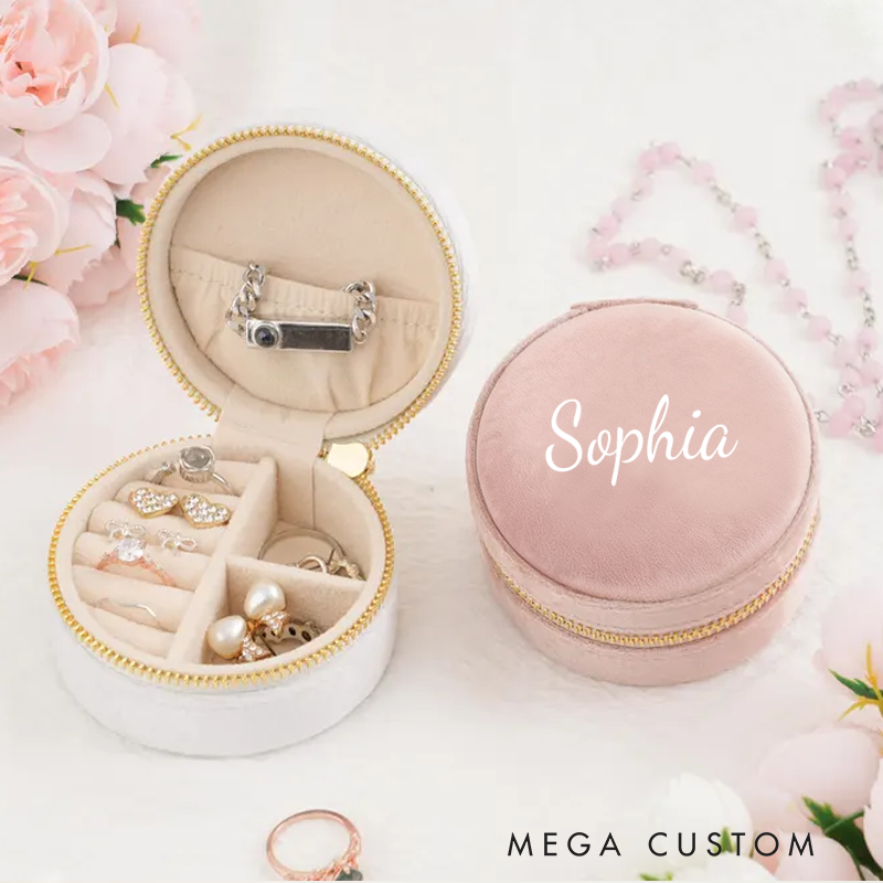 Personalized Jewelry Box Custom Velvet Travel Case Wedding Favors Birthday Gift for Her Best Gift for Mom