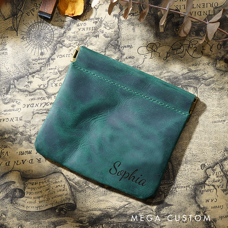 Personalized Leather Wallet with Name Engraved Card Holder Pouch Coin Purse Travel Jewelry Pouch Christmas Gifts for Her