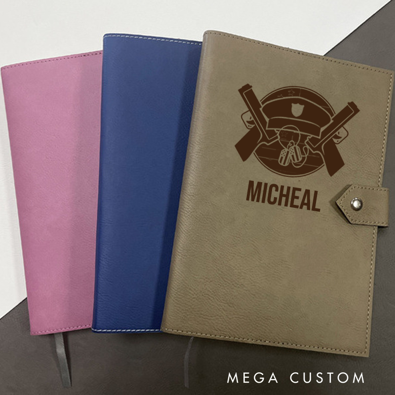 Personalized Leather Notebook for Police Officers Cross Police Gun and Police Badge Leather Journal Policeman Appreciation Gift