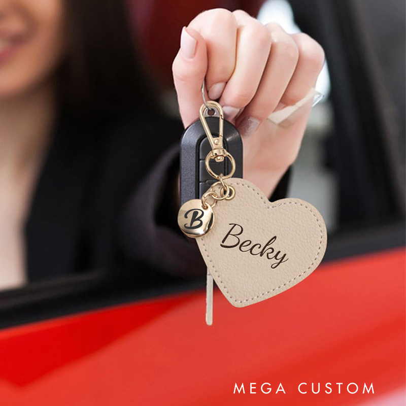 Personalized Heart Leather Keychain for Her Engraved Keychain with Name Nurse Keychain Gifts
