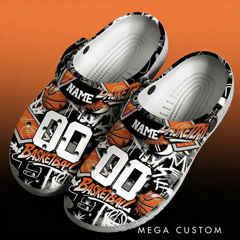 Personalized Basketball-Themed Crocs with Custom Name and Number for Sports Enthusiasts