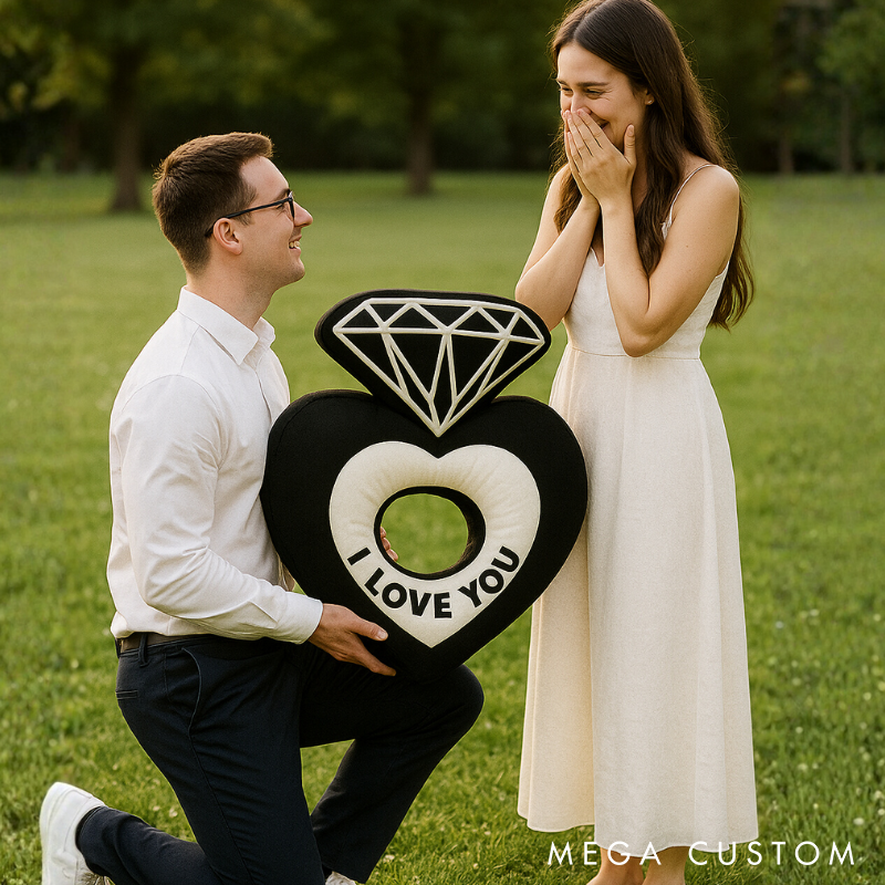 Personalized Heart-Shaped Ring Throw Pillow Custom Name Pillow with Diamond Design Romantic Gift for Couples Weddings and Anniversaries