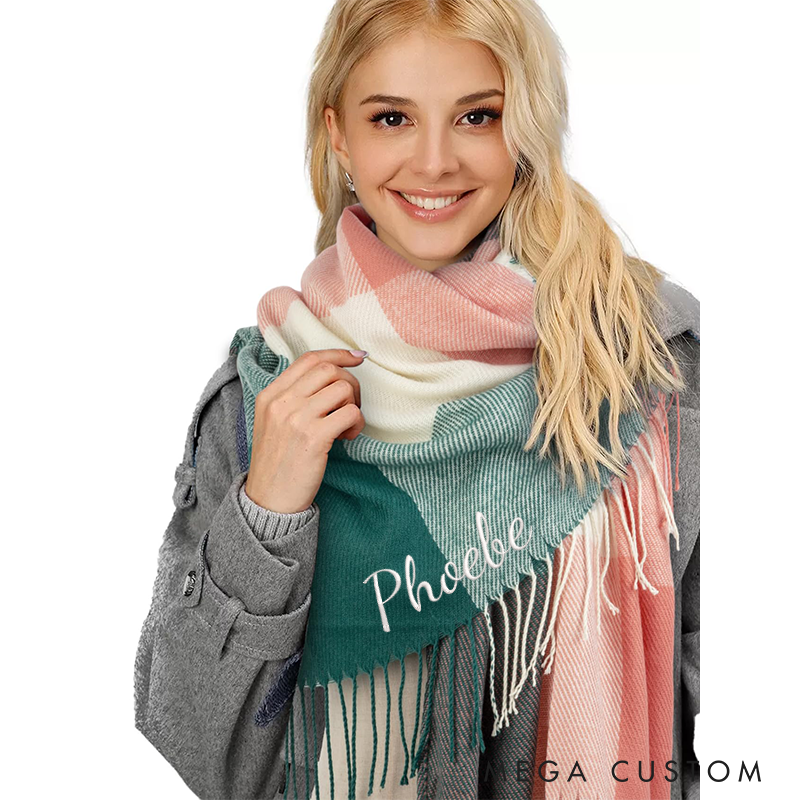 Personalised Name Embroidered Scarf for Men Custom Monogram Scarf Winter Long Scarves Gifts for Boyfriend Dad Husband