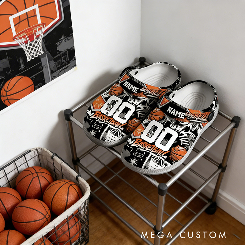 Personalized Basketball-Themed Crocs with Custom Name and Number for Sports Enthusiasts
