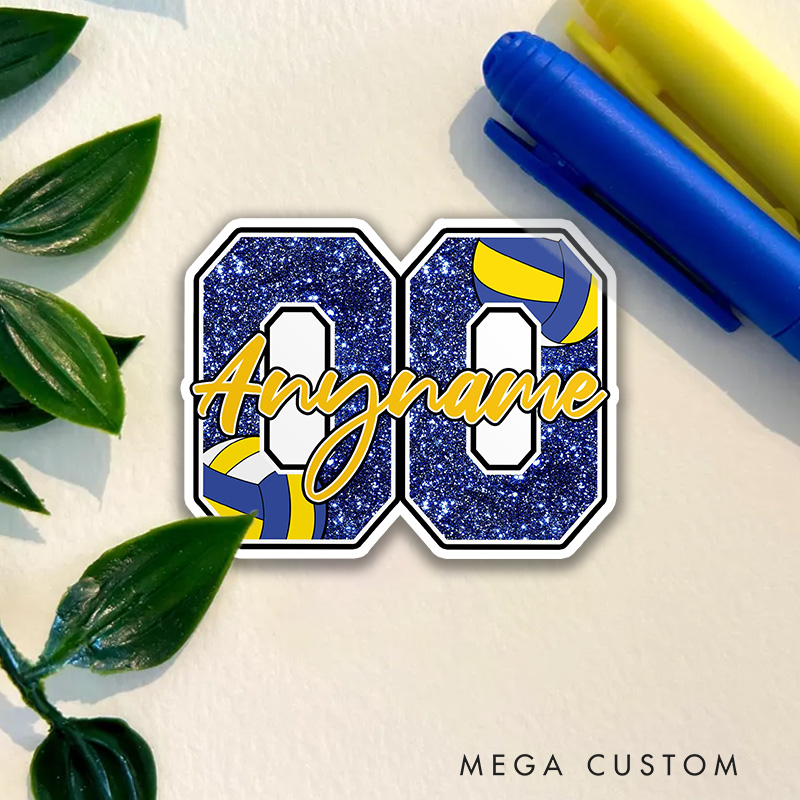 Personalized Volleyball Sticker Glitter Name and Nmuber for Gatherings and Celebrations