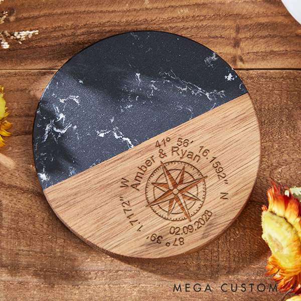 Personalized Coordinates Coaster Latitude Longitude Coasters Custom Marble or Wood Coasters Housewarming Gift Wedding Gift Location New Home Gift