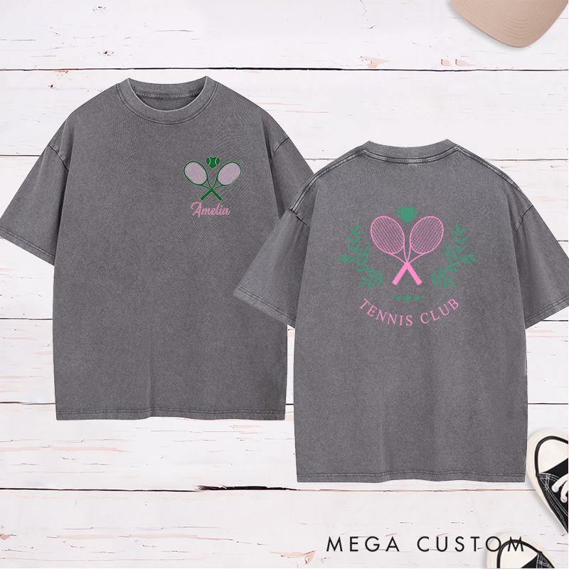 Personalized Tennis Club Washed T-Shirt with Custom Name