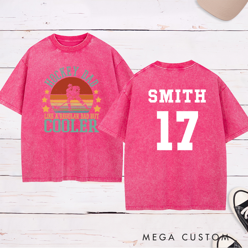 Personalized "Hockey Dad" Retro Washed T-Shirt with Custom Name and Number