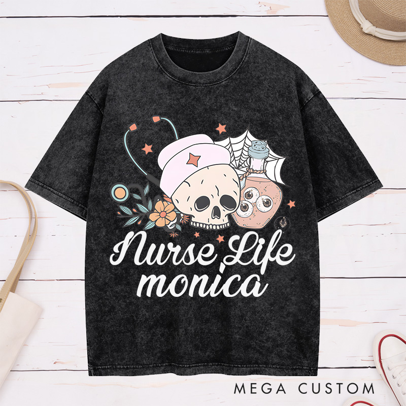 Personalized Nurse Washed T-Shirt Customized Nurse Life Design Washed T-Shirt 