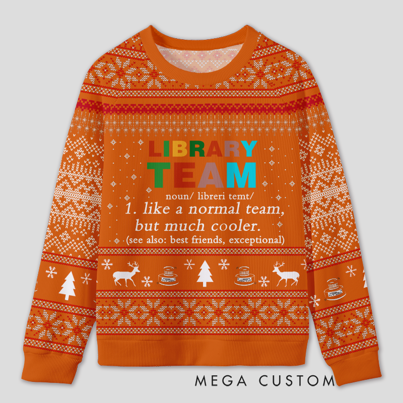 Personalized Library Team Themed Ugly Sweater Festive Gift for Book Loves