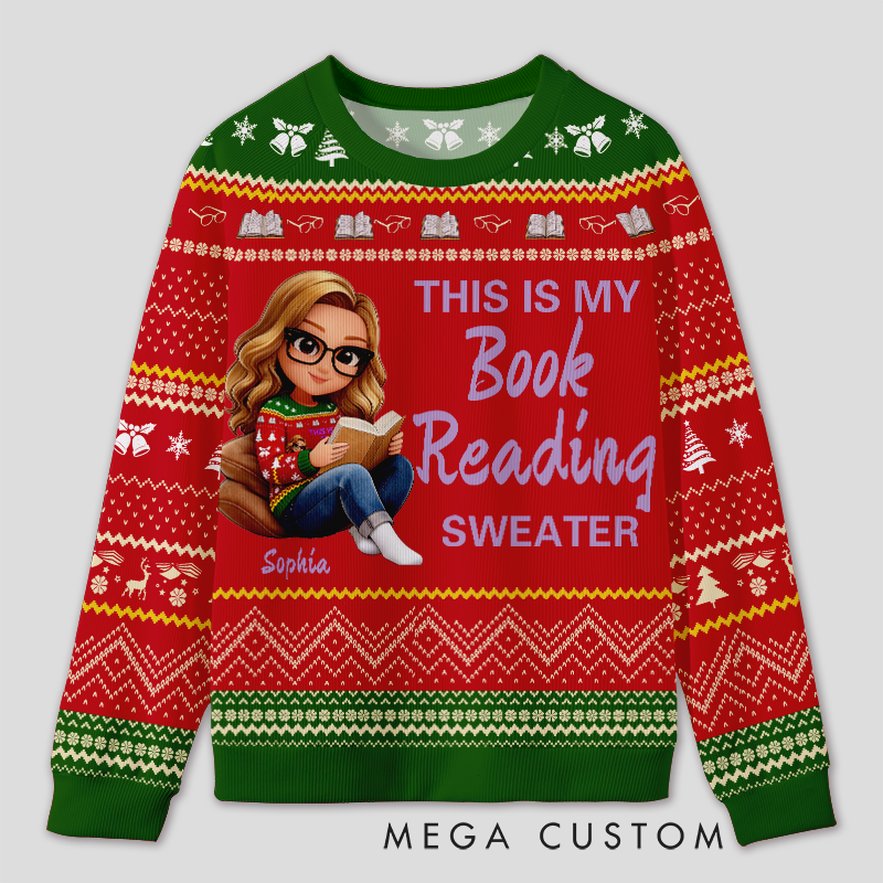 Personalized Bookworm Exclusive Reading Time Ugly Sweater Holiday Gift for Book Lovers