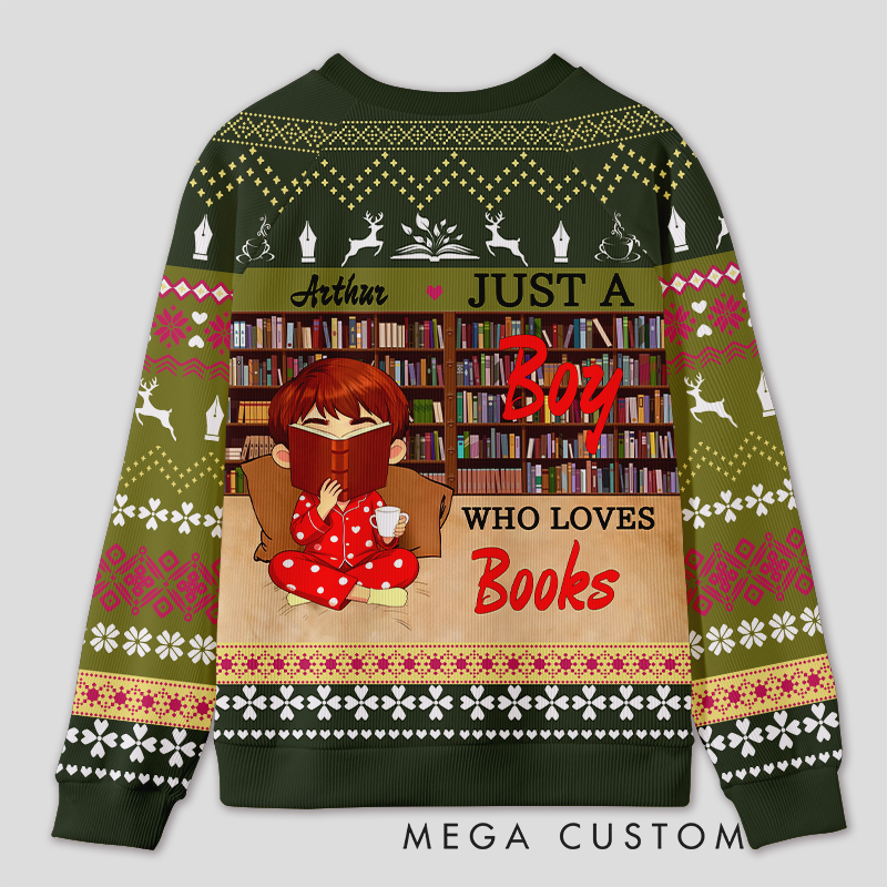 Personalized Reading Enjoyment Bookworm Ugly Sweater Festive Gift for Book Lovers