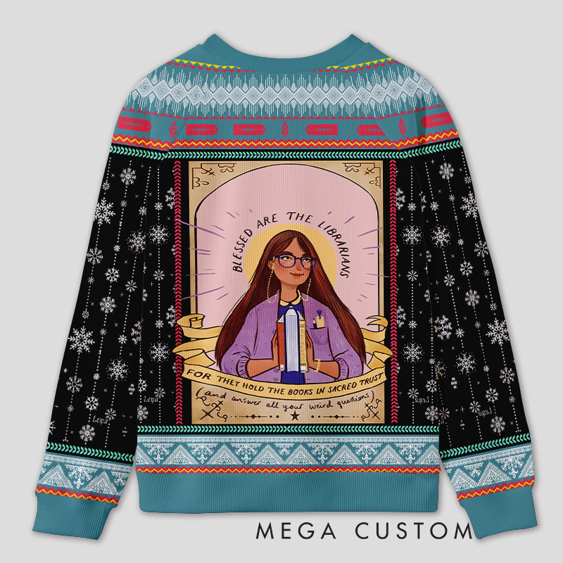 Personalized Librarian Appreciation Ugly Sweater Office Holiday Party Gift for Book Lovers