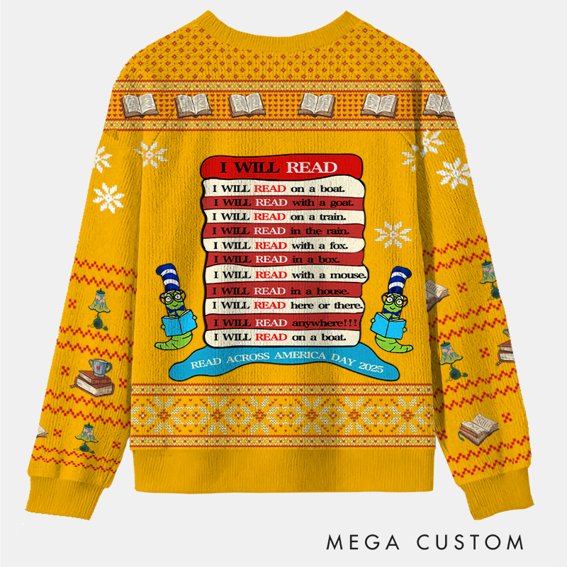 Personalized Reading Joy Anywhere Ugly Sweater Holiday Gift for Book Lover