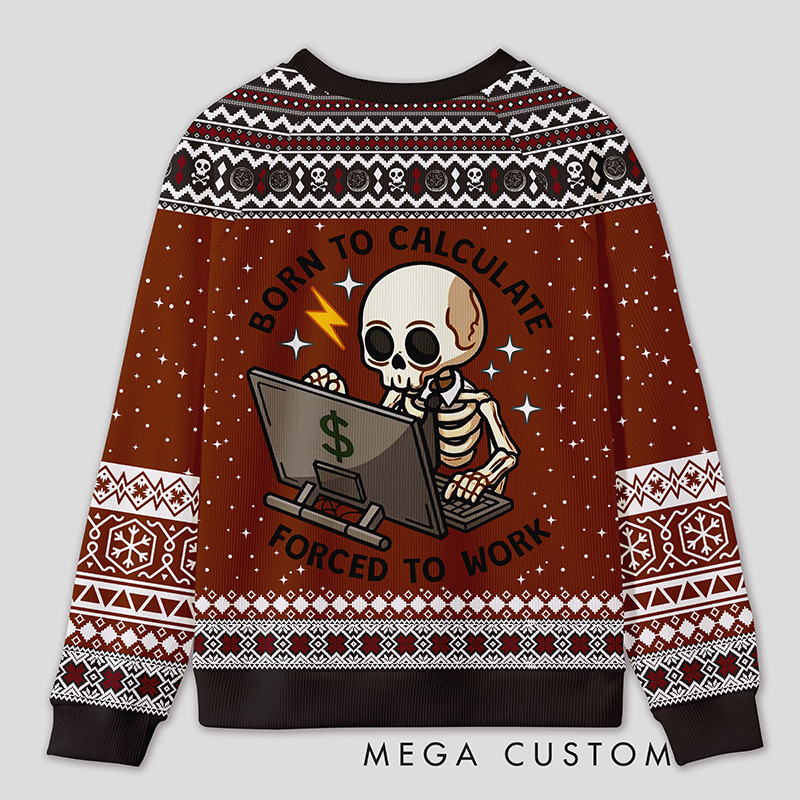 Personalized Working Skeleton Accountant Humor Ugly Sweater Office Holiday Party Gift for Accountants