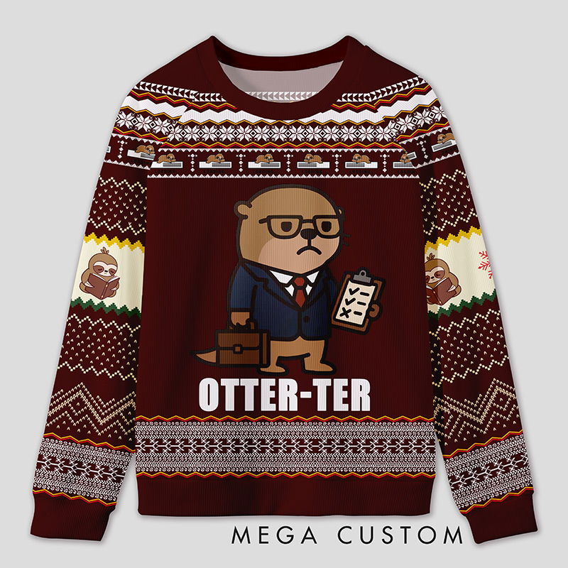 Personalized Otter Auditor Humor Ugly Sweater Office Holiday Party Gift for Accounting Pros