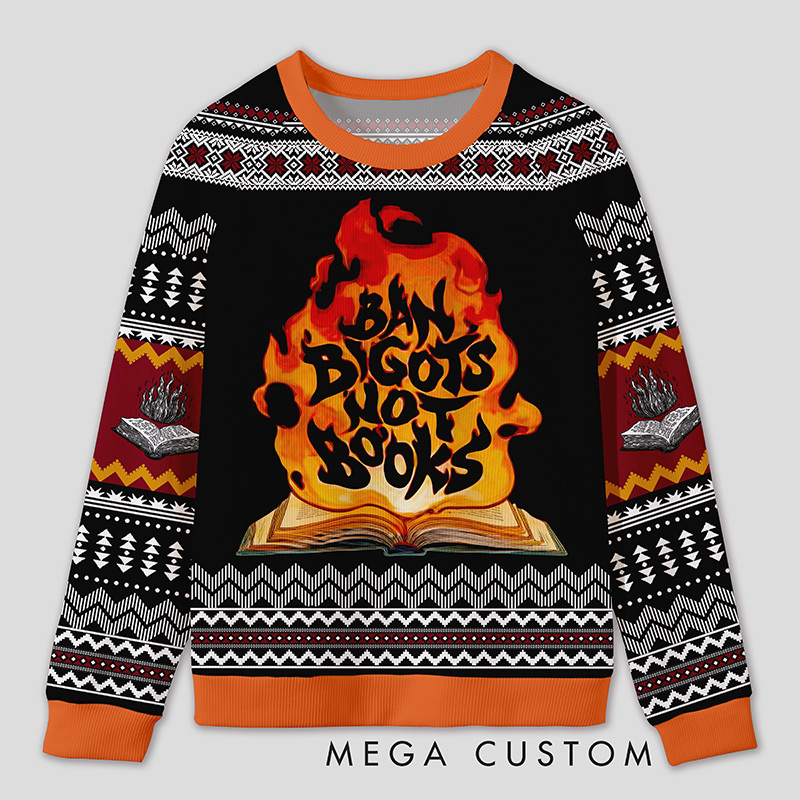 Personalized Anti Book Ban Humor Ugly Sweater Office Holiday Party Gift for Book Defenders