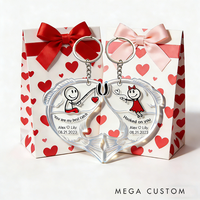 Personalized Fishing for Love Couple Keychain Engraved Keychain Metaphorical Holiday Gift for Partners