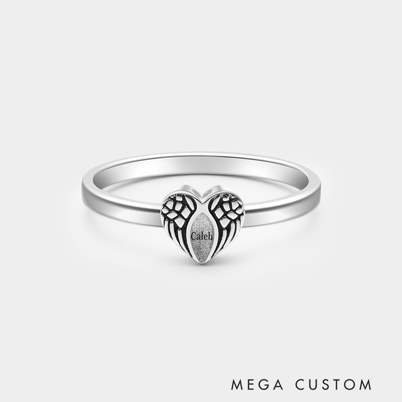 Personalized Sterling Silver Heart-Shaped Wing Cremation Urn Ring Necklace Necklace 925 Sterling Silver Gifts for Her