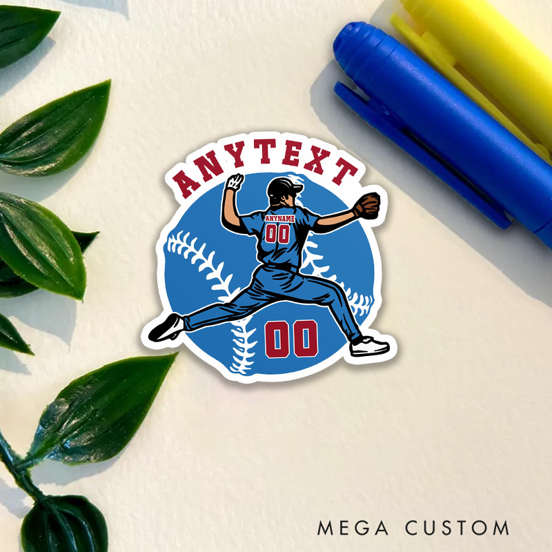 Personalized Athletic Sticker with Player Throwing Pose and Custom Details  