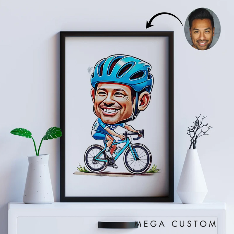 Personalized Cyclist Portrait Caricature Gift for Him Custom Bicycle Cartoon Unique Cycling Gift Funny Hand Drawn Portrait Ideal for Cyclists