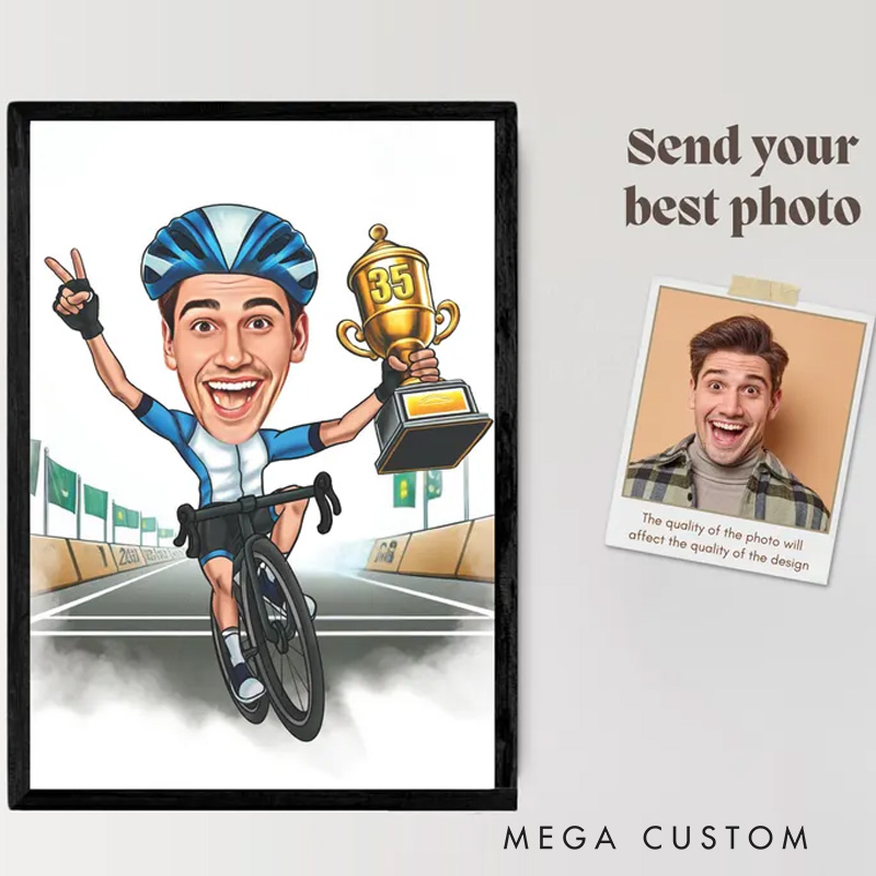 Personalized Cyclist Portrait Caricature Gift for Him Custom Bicycle Cartoon Cycling Gift for Cyclists