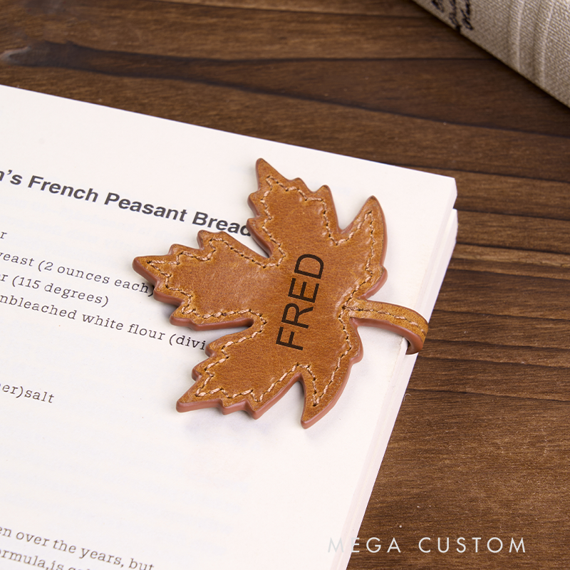 Personalized Leather Maple Leaf Bookmark Custom Name Engraved Page Marker Nature-Inspired Gift for Readers and Fall Lovers Elegant Rustic Book Accessory Leaf Accessories Rustic Leather Items