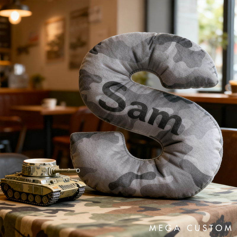 Personalized Camo Throw Pillow Initial Shaped Pillow Custom Throw Pillow with Name Military Style Pillow Gift for Men Boys Military Adventure-Themed Gifts