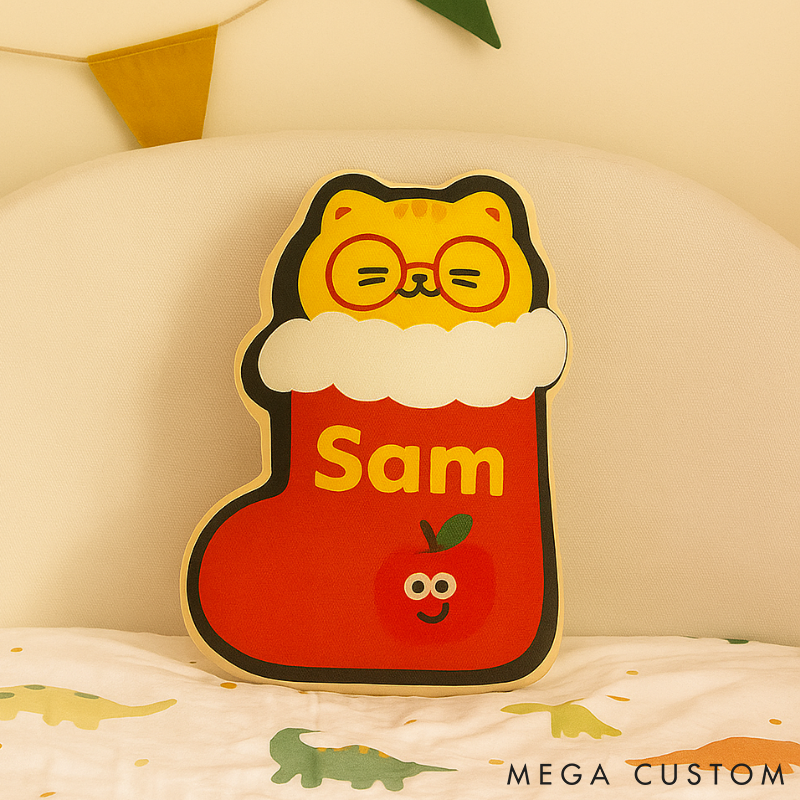 Personalized Throw Pillow for Christmas Cute Cat Pillow Custom Throw Pillow with Name Cute Festive Decor Gift for Kids Family Cat Lovers