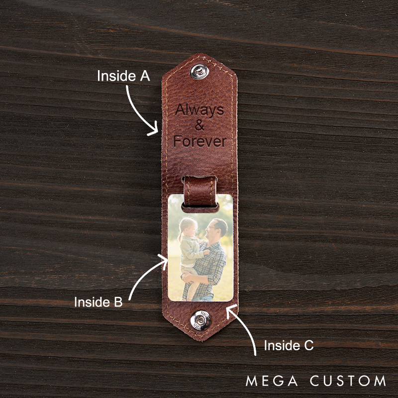 Personalized Leather Photo Keychain for Men Custom Picture Key Ring with Name Engraved Leather Key Chain Anniversary Gift for Him Groomsmen Gift Birthday Gift for Dad Boyfriend Husband