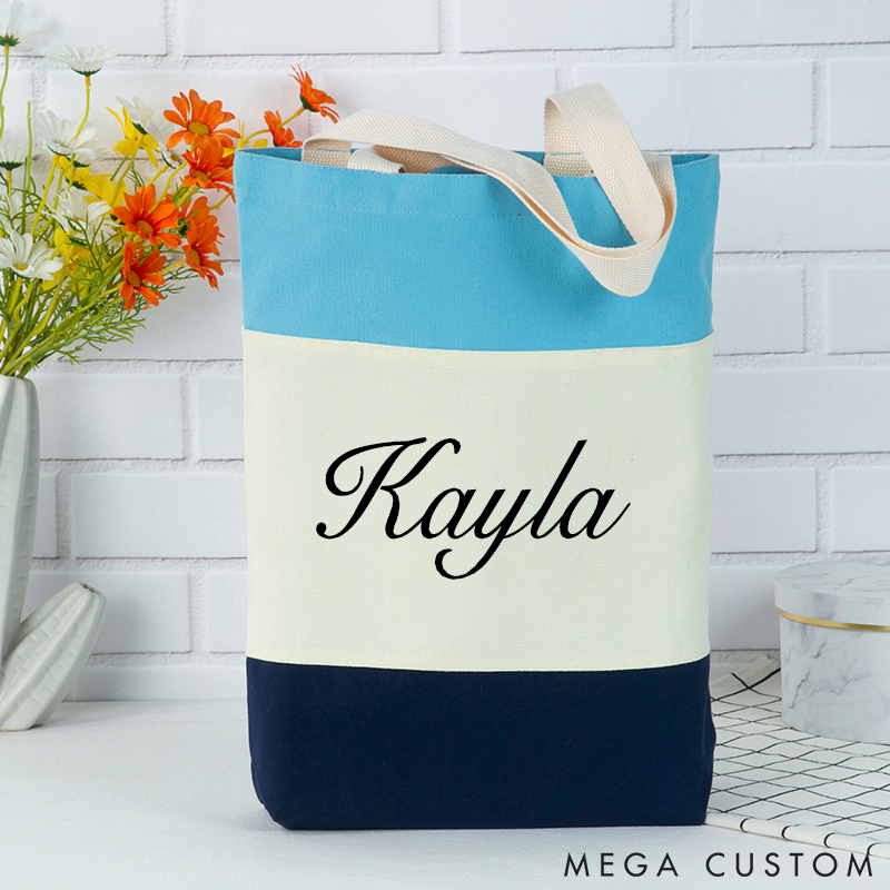 Personalized Tote Bag Custom Name Color Block Shoulder Bag Monogram Tote Bag Tote Bag for Women Name Tote Bag Tote Bag Birthday Party Gift Bag