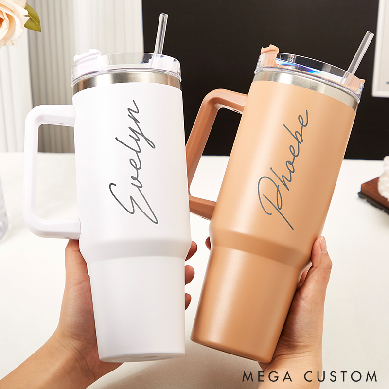 Personalized 40oz Tumbler with Handle Custom Name Travel Mug with Straw and Lid Insulated Cup for Coffee  Gifts for Her