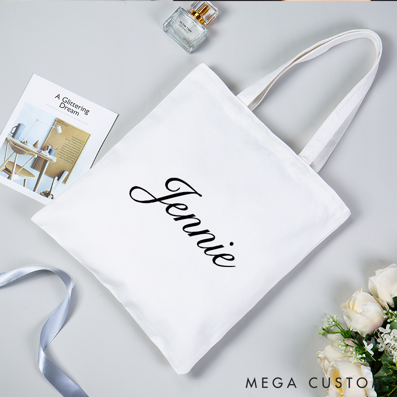 Personalized Canvas Tote Bag Custom Name Minimalist Shoulder Bag Eco-Friendly Reusable Gift for Women Students and Everyday Use