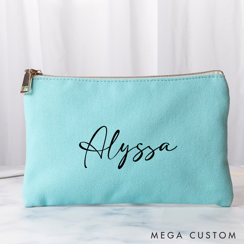 Personalized Makeup Bag with Name Bridal Shower Bachelorette Bridesmaid Gift Canvas Storage Bag Various Colors Clutch Bag Cosmetic Tolietry Bag