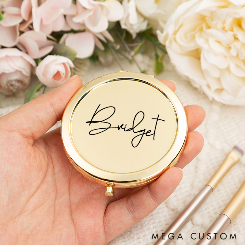Personalized Name Mirror Custom Text Laser Engraved Compact Makeup Mirror Gifts for Her