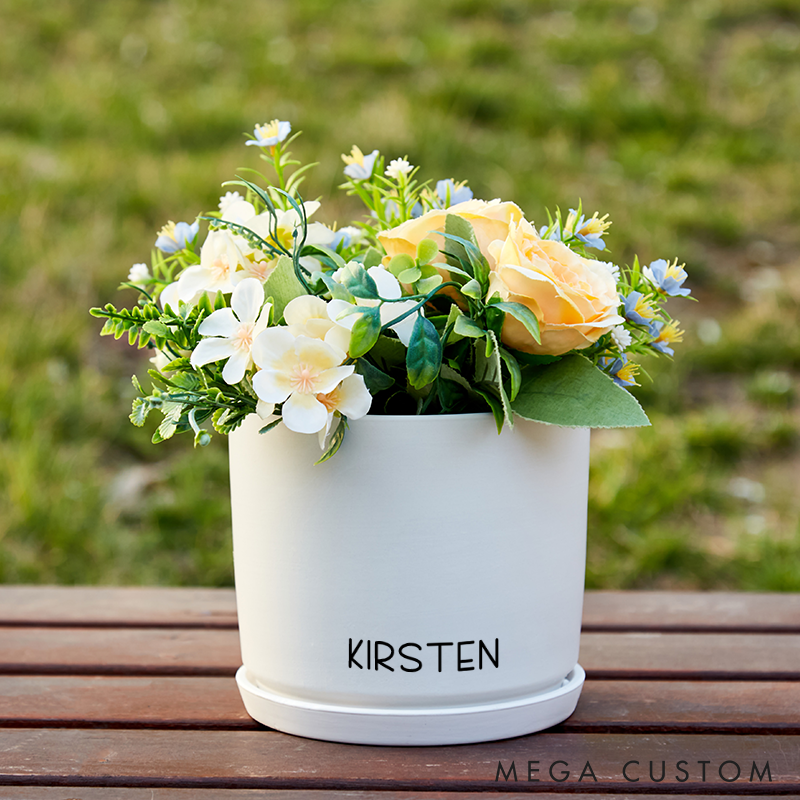 Personalized Flower Pot with Name Custom Gifts for Plant Lovers Home Office Decor Minimalist Plant Pot with Bamboo Tray
