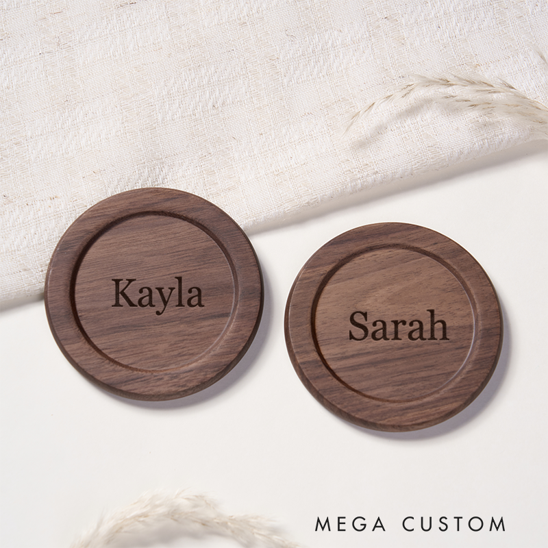 Personalized Wooden Coasters with Name Custom Engraved Drink Coasters Set for Home Office or Gift  