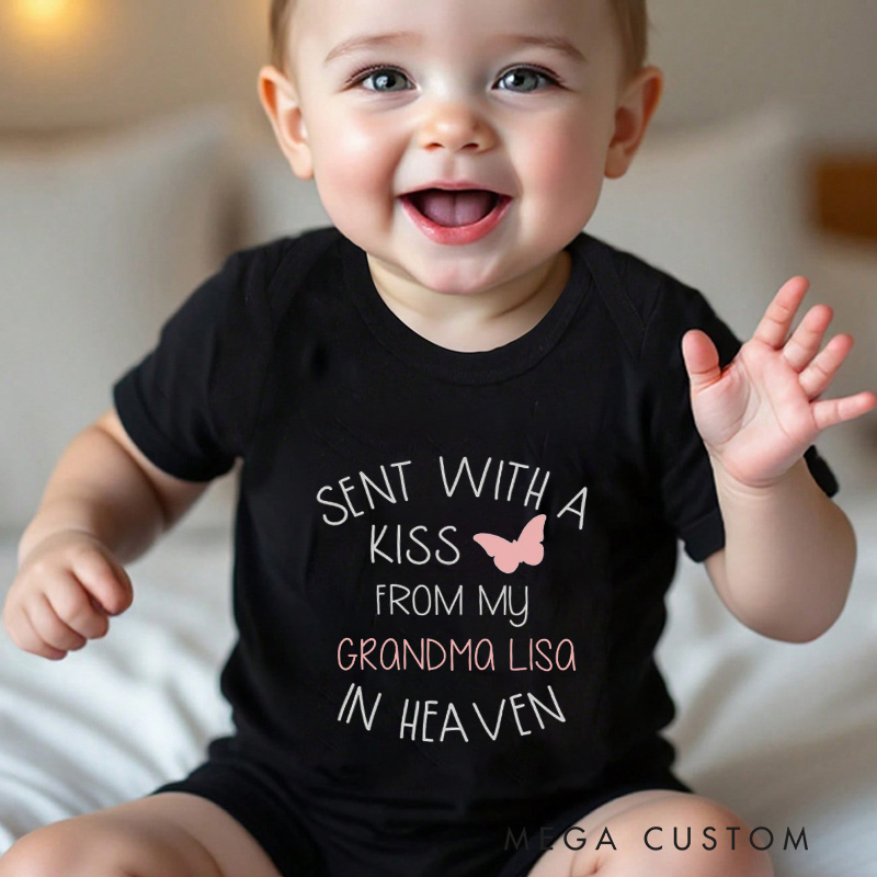 Personalized Sent with A Kiss by My Custom in Heaven Onesie in Heaven Onesie Bodysuit Heaven Sent Onesie Baby Shower Gift Guardian Angel New Baby Gift