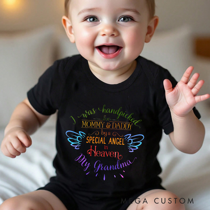 Personalized Handpicked for Earth Onesie Heaven Sent Onesie in Heaven Onesie Baby Bodysuit Baby Shower Gift Guardian Angel New Baby Gift