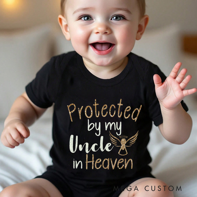 Personalized Protected By in Heaven Bodysuit Baby Onesie Baby Shower Gift Baby Girl Baby Boy Heaven Onesie Guardian Angel Onesie New Baby Gift