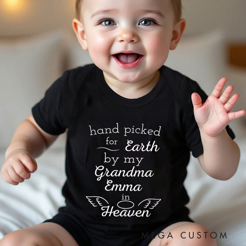 Personalized Onesie Handpicked for Earth by Custom Name in Heaven Bodysuit Baby Announcement Onesie Baby Shower Gift Heaven Sent Onesie New Baby Gift