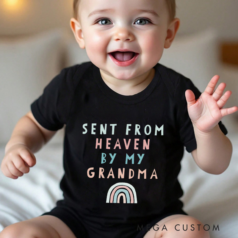 Personalized Sent from Heaven by My Grandpa Grandma Brother Sister Announcement Onesie Custom Rainbow Onesie Bodysuit Baby Shower Gift Heaven Sent