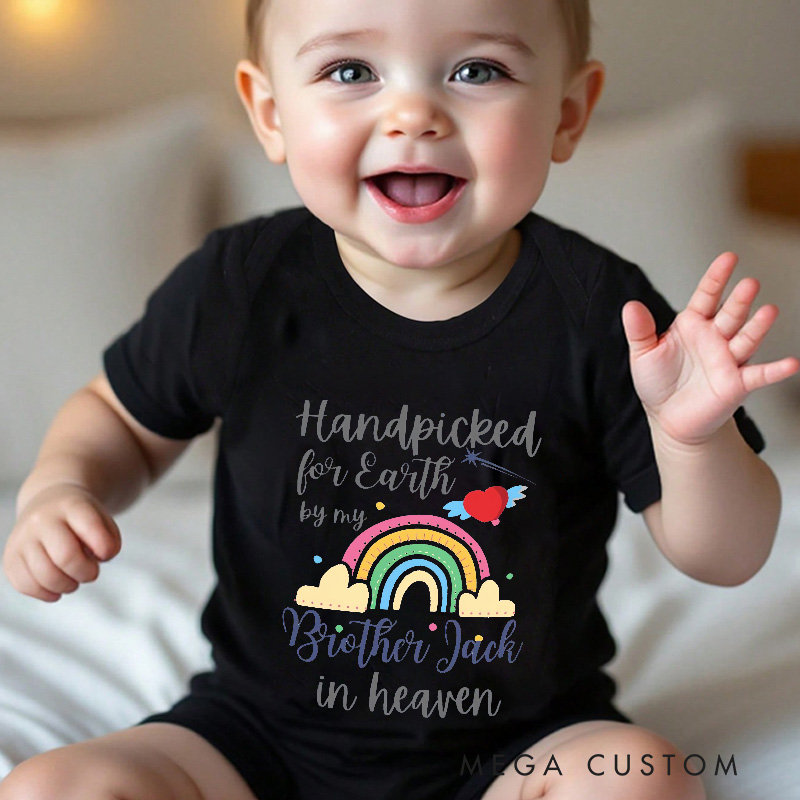 Personalized Handpicked for Earth by My Brother in Heaven Bodysuit Memorial Onesie Baby Announcement Bodysuit Heaven Sent Onesie Baby Shower Gift
