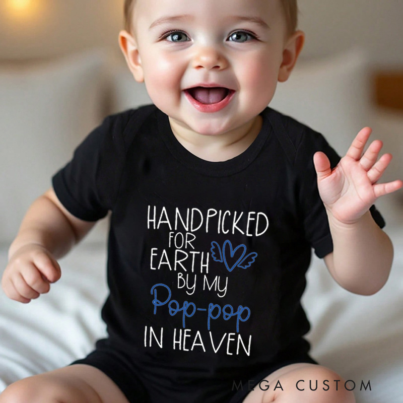 Personalized Onesie Handpicked for Earth by My Custom in Heaven Monogram Bodysuit Heaven Sent Onesie Baby Announcement Baby Shower Gift Guardian Angel