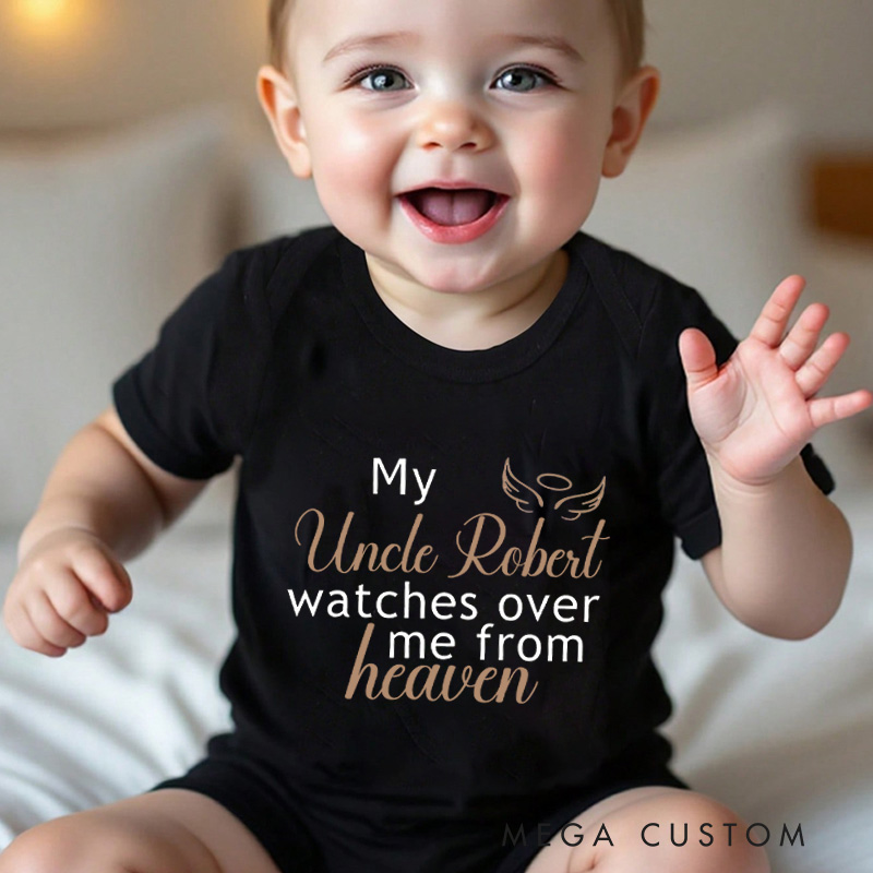 Personalized Onesie My Loved One Watches over Me from Heaven Bodysuit Uncle Aunt Grandma Grandpa Heaven Sent Onesie Baby Announcement Baby Shower Gift