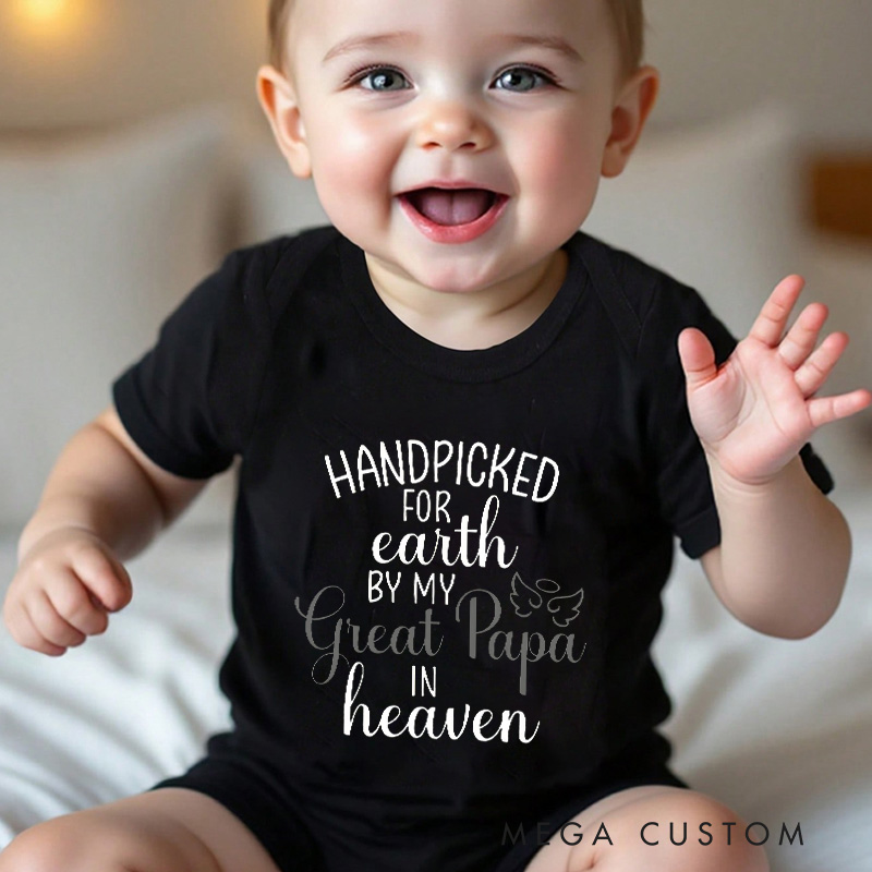 Personalized Handpicked for Earth Onesie Heaven Sent Bodysuit in Heaven Onesie Baby Announcement Onesie New Baby Gift Baby Shower Gift Guardian Angel